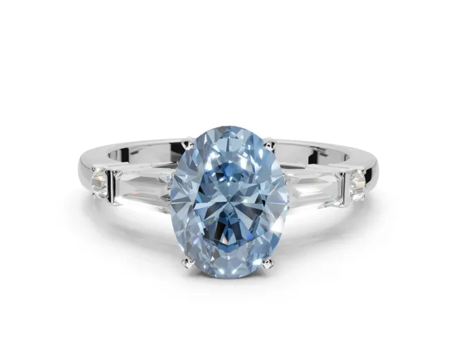 Oval Tapered Baguette Engagement Ring Setting for a Fancy Blue Lab-Grown Diamond | White Gold