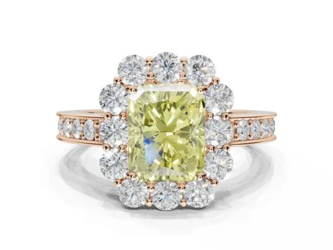 Radiant Cut Halo Engagement Ring Setting for a Fancy Yellow Lab-Grown Diamond | Rose Gold - Design NV-24711