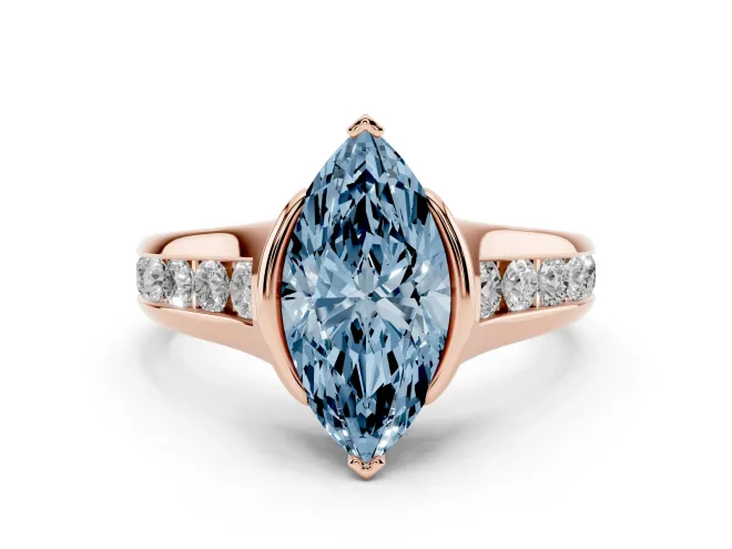 Marquise Half Bezel Engagement Ring Setting for a Fancy Blue Lab-Grown Diamond | Rose Gold