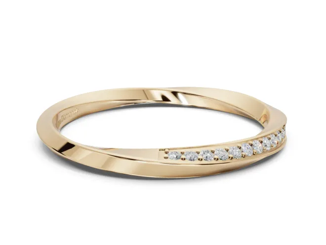 Round Lab-Grown Diamond Pavé Ribbon Twist Wedding Band | Polished Turn | Yellow Gold