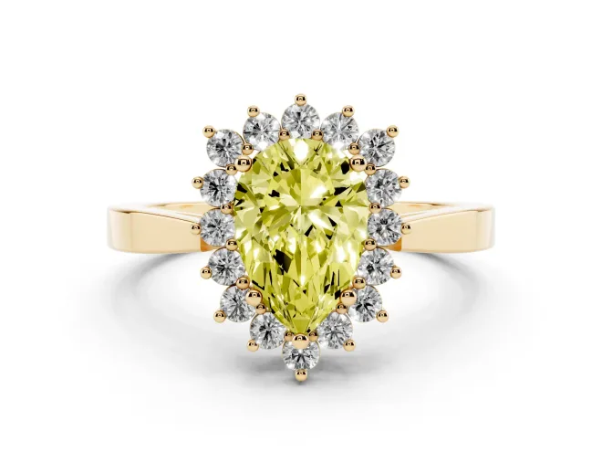 Pear-Shaped Scalloped Halo Engagement Ring Setting for a Fancy Yellow Lab-Grown Diamond | Flat Plain Band | Yellow Gold