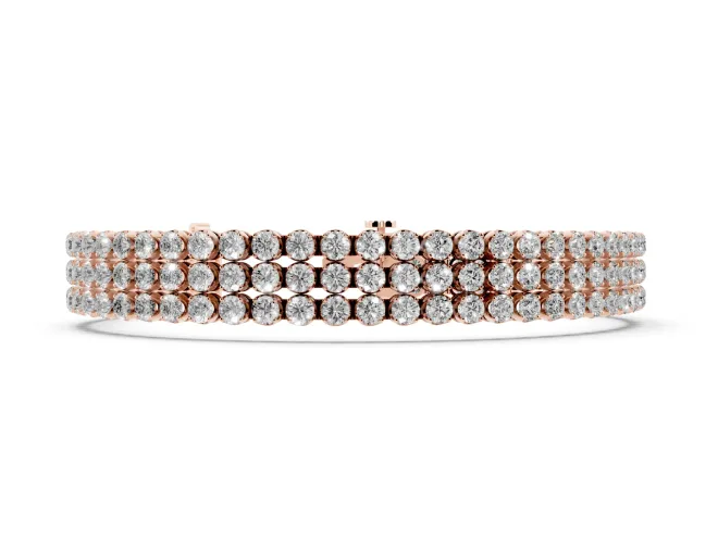 Round Lab-Grown Diamond Three-Row Tennis Bracelet | Claw Prong Cups | Rose Gold