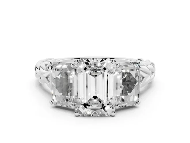 Emerald Cut Three Stone Engagement Ring Setting | Braided Band | White Gold