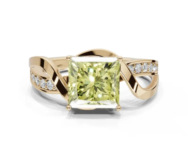 Princess Cut Bypass Solitaire Engagement Ring Setting for a Fancy Yellow Lab-Grown Diamond | Pavé Strands | Yellow Gold