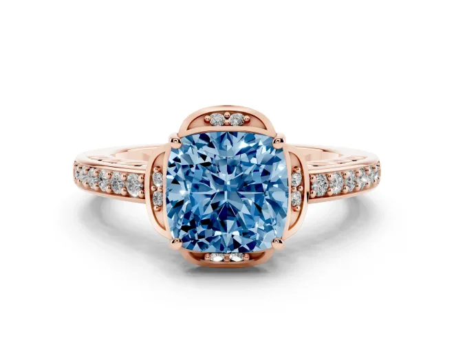 Cushion Cut Floral Pavé Engagement Ring Setting for a Fancy Blue Lab-Grown Diamond | Rose Gold