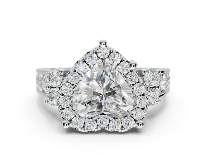Heart-Shaped Halo Side Cluster Engagement Ring Setting | Graduated Channel Band | White Gold