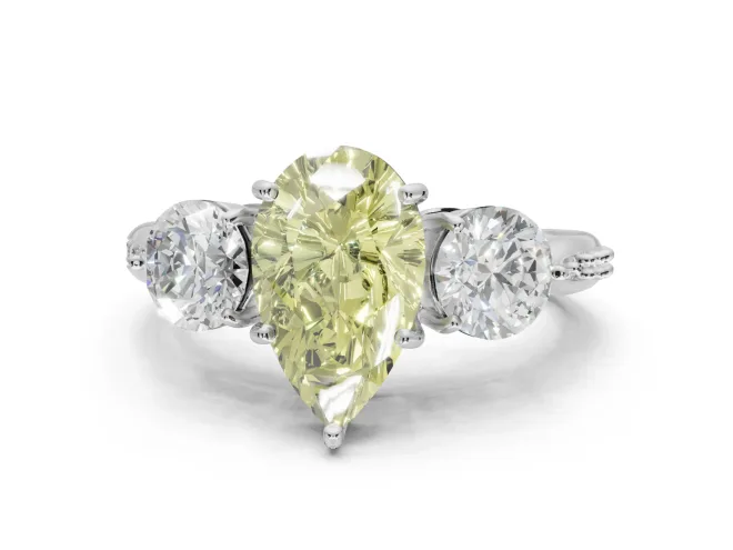 Pear-Shaped Three Stone Engagement Ring Setting for a Fancy Yellow Lab-Grown Diamond | Pave Shoulders | Sterling Silver