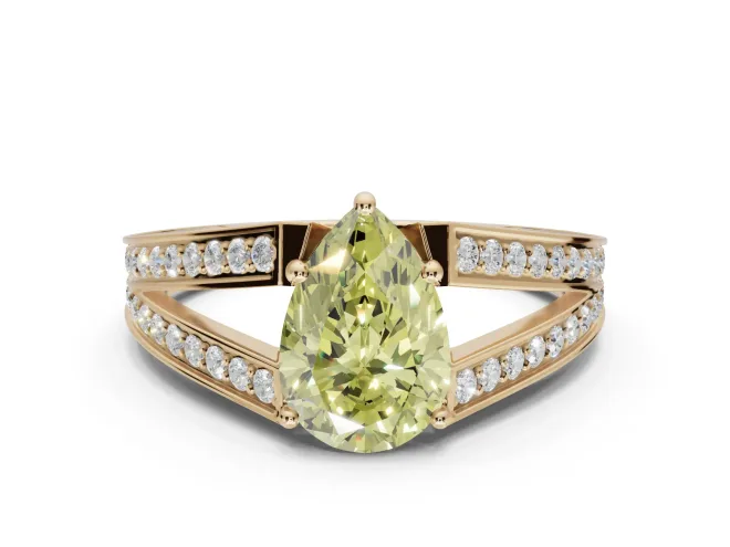 Pear-Shaped Split Shank Pavé Engagement Ring Setting for a Fancy Yellow Lab-Grown Diamond | Yellow Gold
