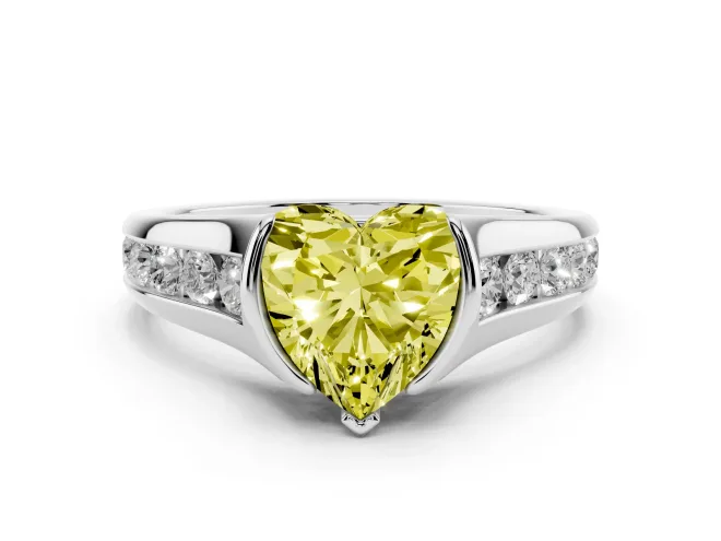 Heart-Shaped Half Bezel Engagement Ring Setting for a Fancy Yellow Lab-Grown Diamond | Platinum