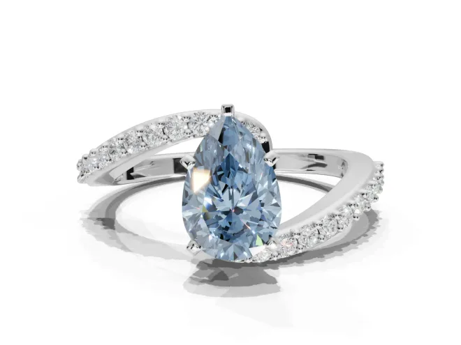 Pear-Shaped Bypass Pavé Engagement Ring Setting for a Fancy Blue Lab-Grown Diamond | Platinum