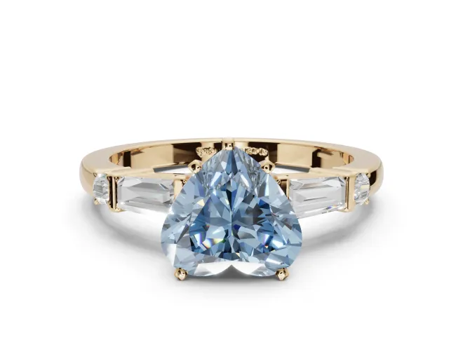 Heart-Shaped Tapered Baguette Engagement Ring Setting for a Fancy Blue Lab-Grown Diamond | Bar Set Sides | Yellow Gold