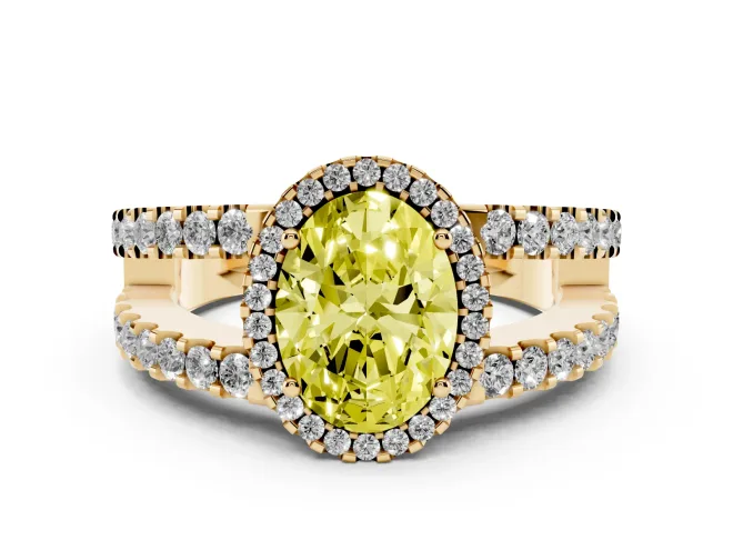 Oval Halo Split Shank Engagement Ring Setting for a Fancy Yellow Lab-Grown Diamond | Yellow Gold