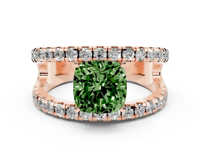 Cushion Cut Wide Open Split Shank Engagement Ring Setting for a Fancy Green Lab-Grown Diamond | Pavé Strands | Rose Gold