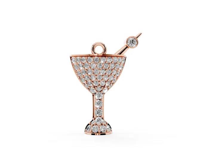 Round Lab-Grown Diamond Pavé Martini Glass Pendant Necklace | Bezel-Set Olive | Rose Gold