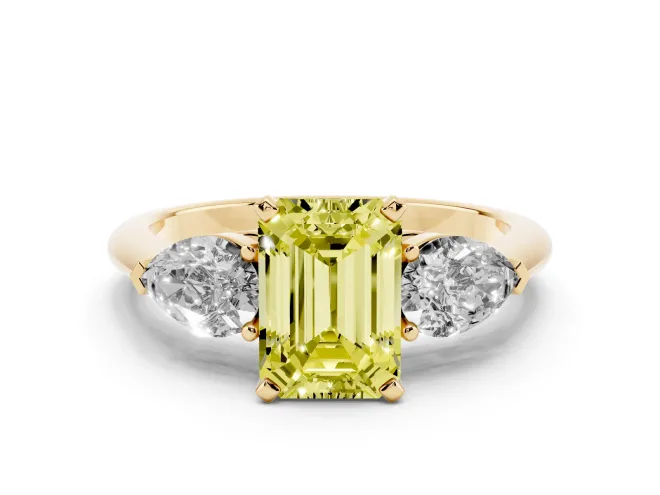 Emerald Cut 3-Stone Engagement Ring Setting for a Fancy Yellow Lab-Grown Diamond | Yellow Gold