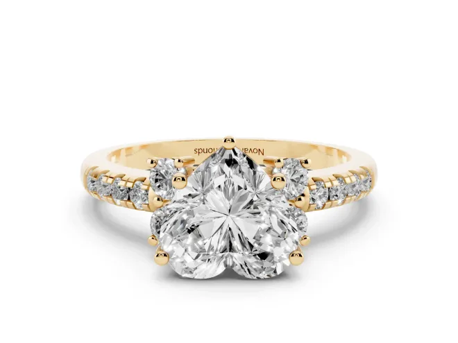 Heart-Shaped Side Stone Pave Engagement Ring Setting | Paired Round Accents | Yellow Gold