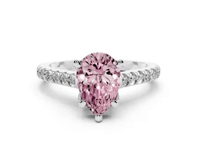 Pear-Shaped Hidden Halo Pavé Engagement Ring Setting for a Fancy Pink Lab-Grown Diamond | Claw Prongs | Platinum