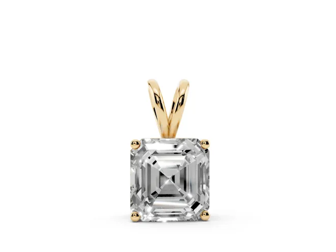 Asscher Cut Lab-Grown Diamond Solitaire Pendant Necklace | V-Shaped Bail | Yellow Gold