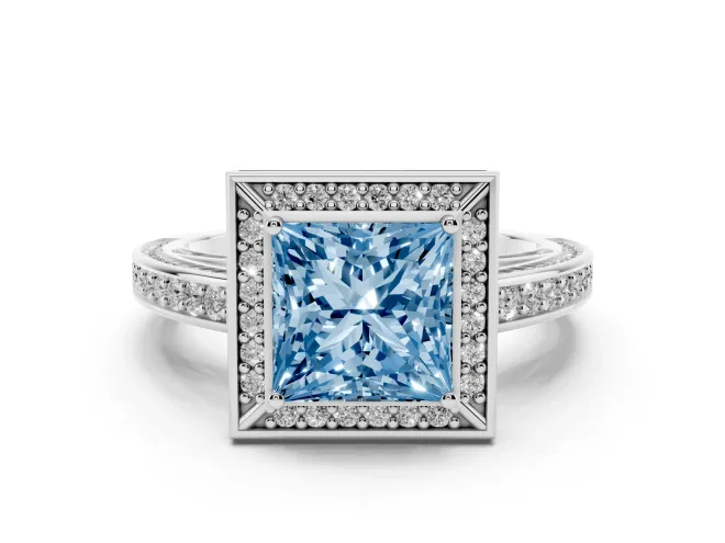 Princess Cut Sectioned Halo Engagement Ring Setting for a Fancy Blue Lab-Grown Diamond | Platinum