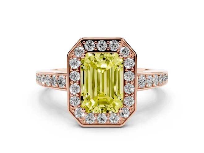Emerald Cut Framed Halo Engagement Ring Setting for a Fancy Yellow Lab-Grown Diamond | Rose Gold