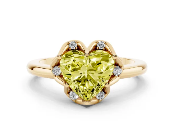 Heart-Shaped Petal Halo Engagement Ring Setting for a Fancy Yellow Lab-Grown Diamond | Yellow Gold