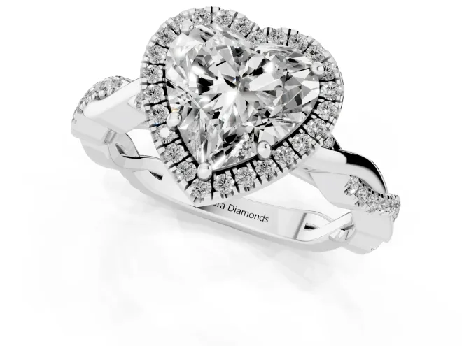 Heart Cut Diamond Halo Twisted Band Ring Set in White gold with Prong Setting – second view