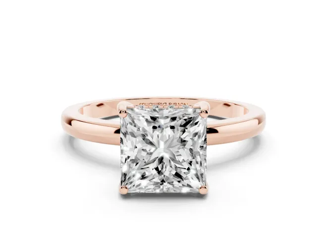 Princess Cut Diamond Solitaire Ring Set in Rose gold with Plain Band and Prong Setting