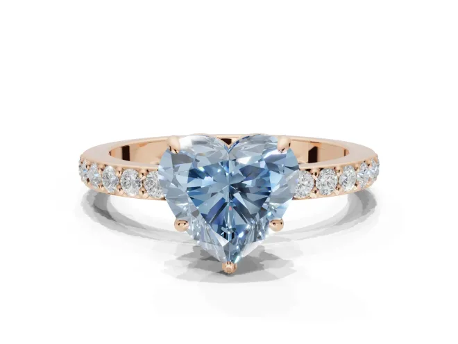 Heart-Shaped Hidden Halo Engagement Ring Setting for a Fancy Blue Lab-Grown Diamond | Pavé Band | Rose Gold