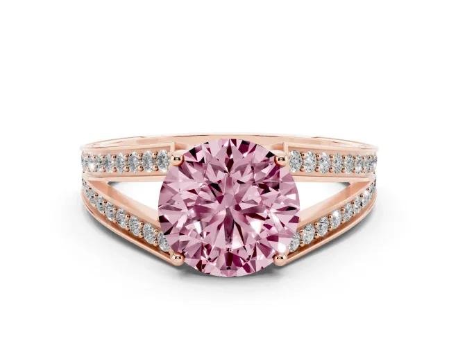 Round Split Shank Pavé Engagement Ring Setting for a Fancy Pink Lab-Grown Diamond | Rose Gold