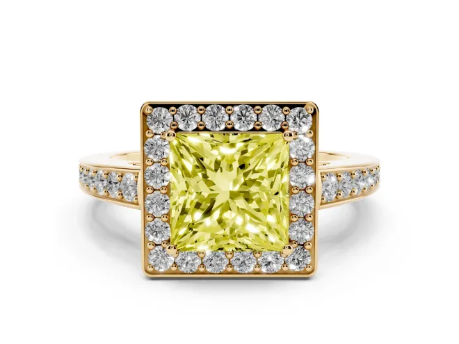 Princess Cut Framed Halo Engagement Ring Setting for a Fancy Yellow Lab-Grown Diamond | Yellow Gold