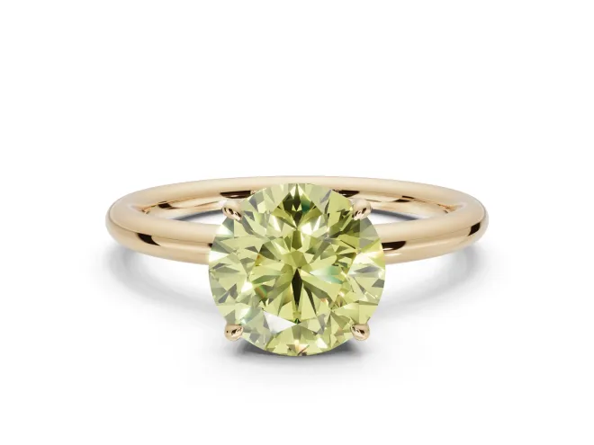 Round Hidden Halo Ring Setting for a Fancy Yellow Lab-Grown Diamond | Yellow Gold