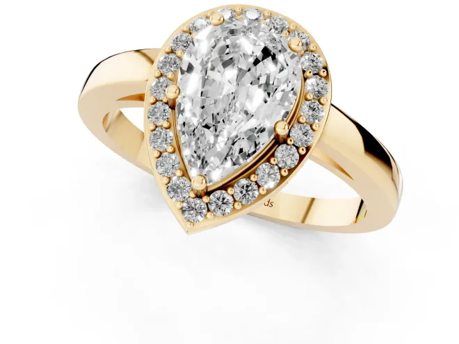 Pear Cut Diamond Halo Ring Set in Yellow gold with Solitaire Band and Prong Setting – second view