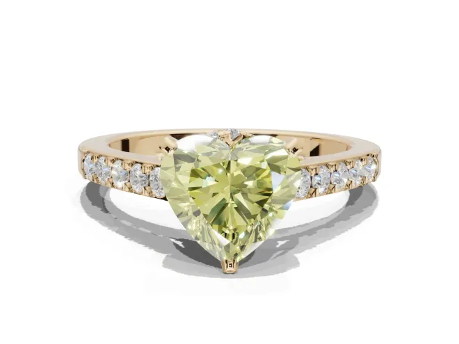 Heart-Shaped Pavé Engagement Ring Setting for a Fancy Yellow Lab-Grown Diamond | Crossover Gallery | Yellow Gold