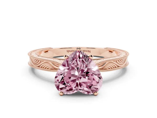 Heart-Shaped Engraved Engagement Ring Setting for a Fancy Pink Lab-Grown Diamond | Rose Gold