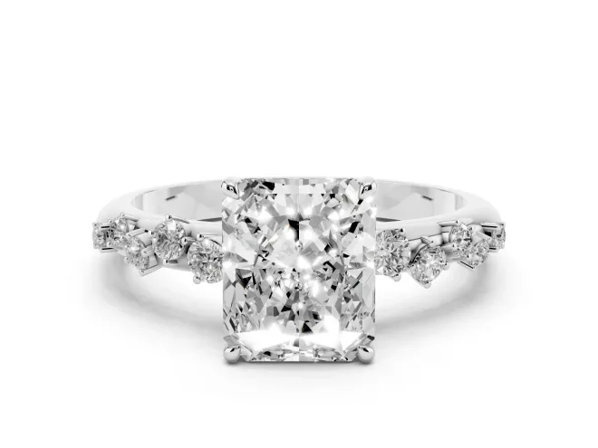 Radiant Cut Diamond Cluster Solitaire Ring Set in White gold with Prong Setting