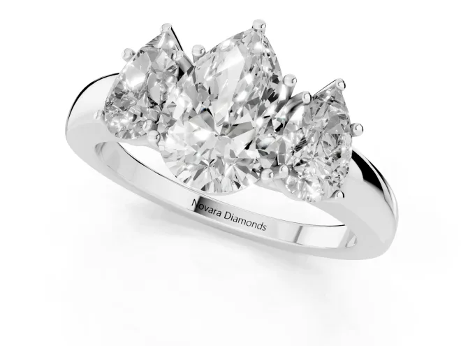 Pear Cut Diamond Three-Stone Ring Set in Silver with Bold Center and Classic Band – second view
