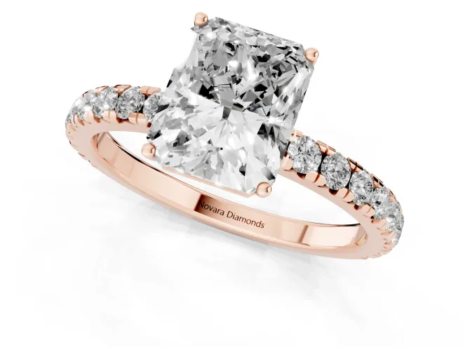 Radiant Cut Diamond Pavé Solitaire Engagement Ring Set in Rose gold with Prong Setting – second view