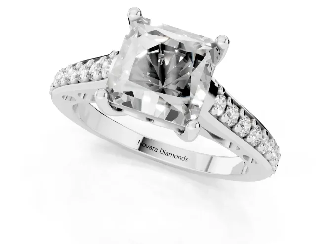 Princess Cut Graduated Pave Cathedral Engagement Ring Setting | Scroll Cut-Outs | Sterling Silver – second view