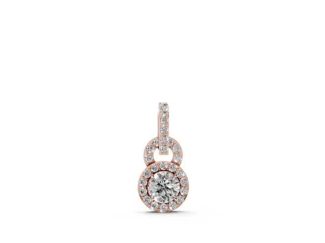 Round Lab-Grown Diamond Pavé Halo Pendant Necklace | Pavé Link and Bail | Rose Gold