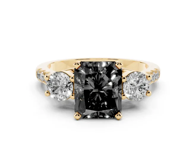 Radiant Cut Three-Stone Engagement Ring Setting for a Black Center | Pavé Shoulders | Yellow Gold