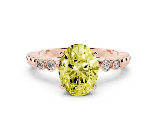 Oval Beaded Solitaire Engagement Ring Setting for a Fancy Yellow Lab-Grown Diamond | Rose Gold
