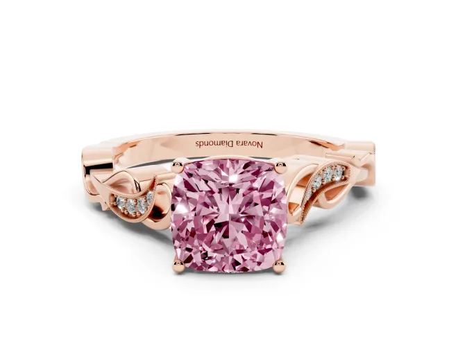 Cushion Cut Vine Engagement Ring Setting for a Fancy Pink Lab-Grown Diamond | Rose Gold