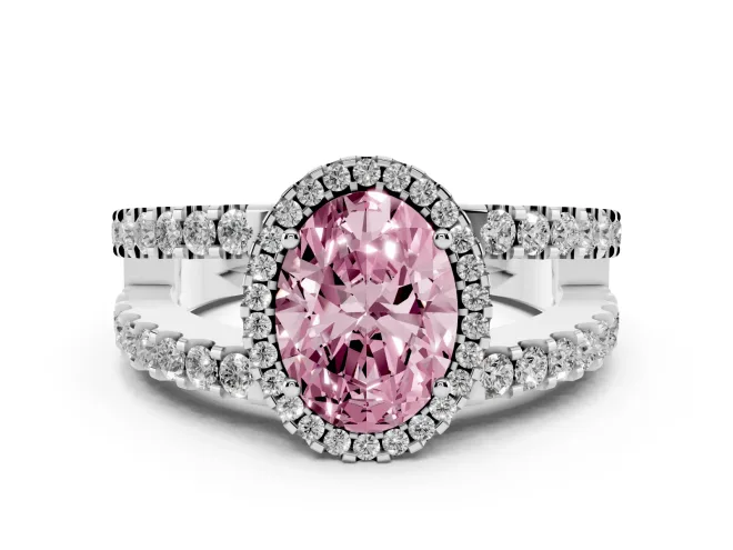 Oval Halo Split Shank Engagement Ring Setting for a Fancy Pink Lab-Grown Diamond | White Gold