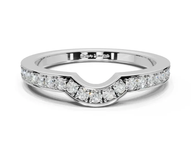 Round Lab-Grown Diamond Pavé Contour Wedding Band | Raised Rails | White Gold