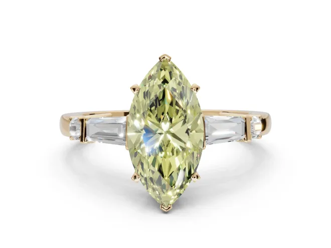 Marquise Tapered Baguette Engagement Ring Setting for a Fancy Yellow Lab-Grown Diamond | Yellow Gold