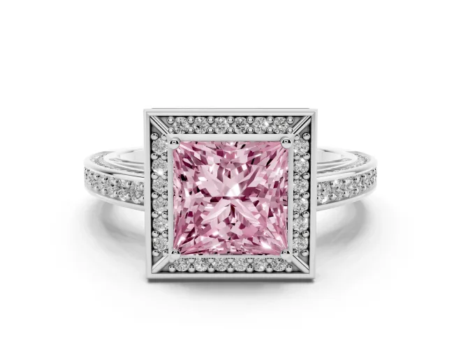 Princess Cut Sectioned Halo Engagement Ring Setting for a Fancy Pink Lab-Grown Diamond | White Gold