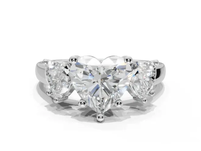 Heart-Shaped Three Stone Engagement Ring Setting | Wide Tapered Shoulders | White Gold
