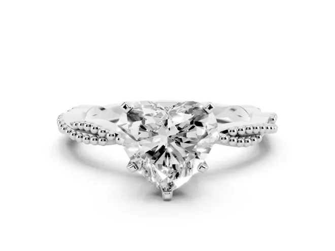 Heart-Shaped Twisted Solitaire Engagement Ring Setting | Beaded Twist Band | White Gold