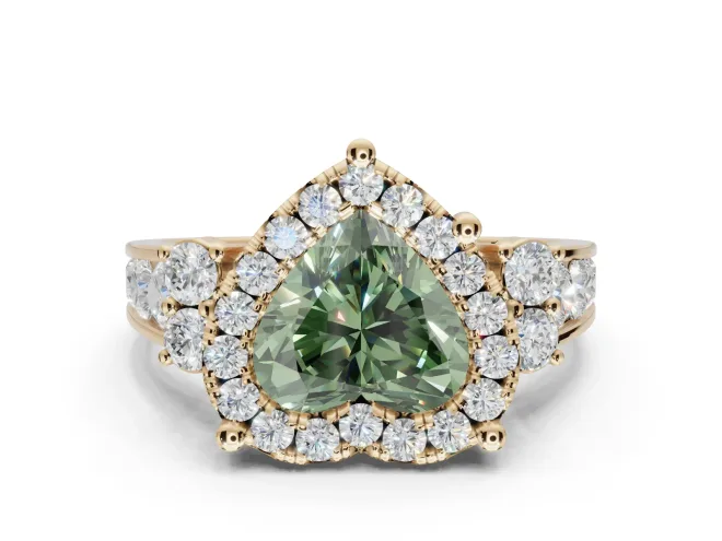 Heart-Shaped Halo Engagement Ring Setting for a Fancy Green Lab-Grown Diamond | Graduated Channel Band | Yellow Gold