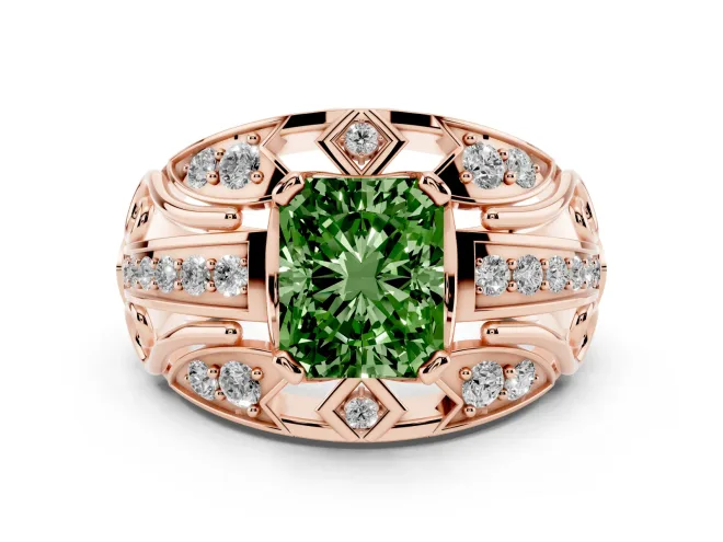 Radiant Cut Art Deco Engagement Ring Setting for a Fancy Green Lab-Grown Diamond | Rose Gold